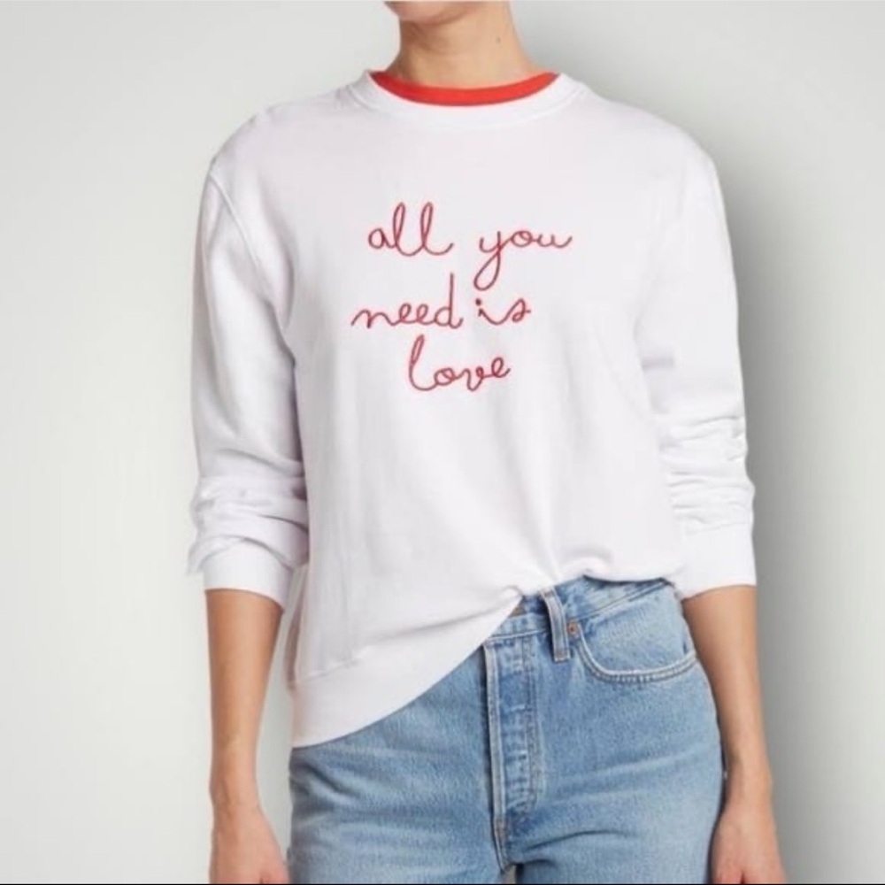 French Connection” All You Need Is Love” embroidered in Red White Sweatshirt